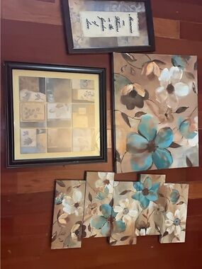 Turquoise and Beige Floral Wall Art Set